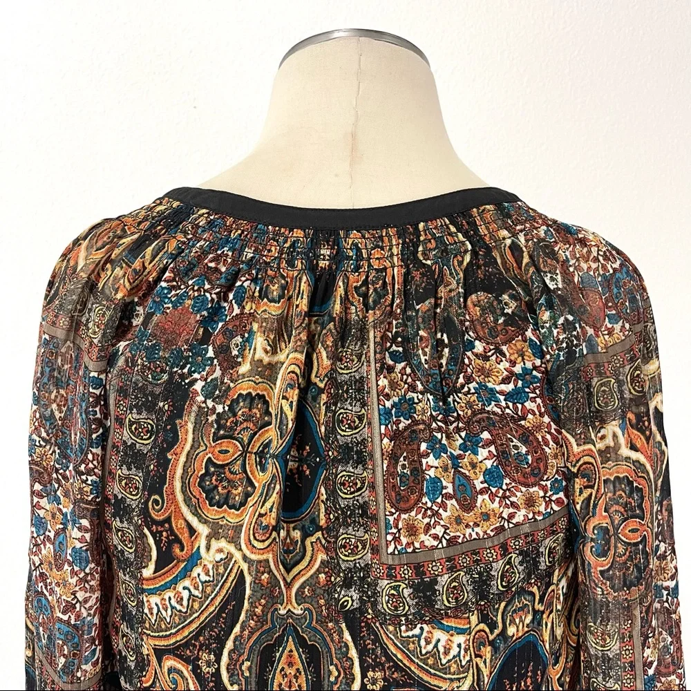 Anthropologie- Meadow Rue Multi Metallic Paisley Blouse Size XS_5